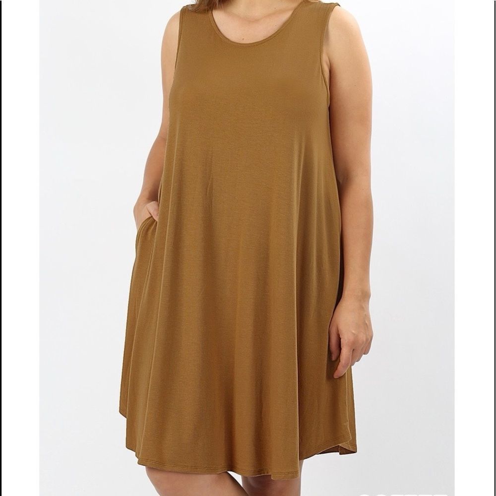 Plus Size Coffee Sleeveless Dress